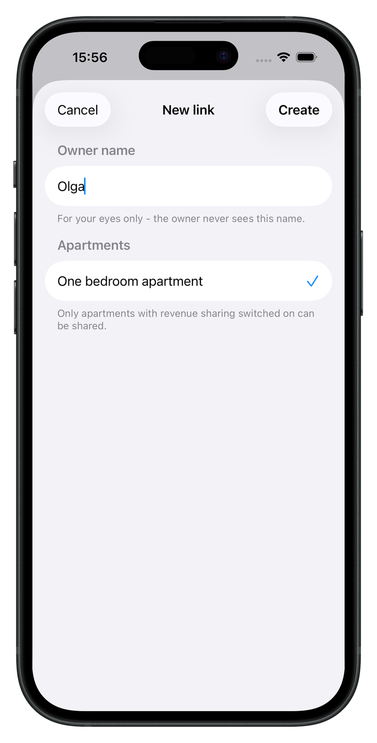 Creating an owner link with several apartments in Hosta
