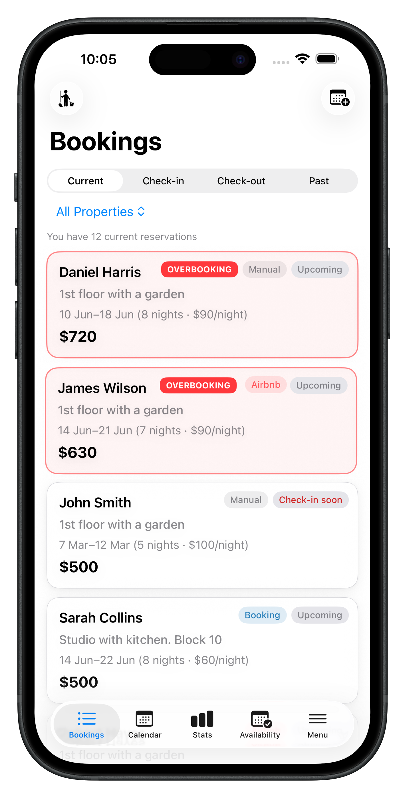 Hosta calendar with bookings