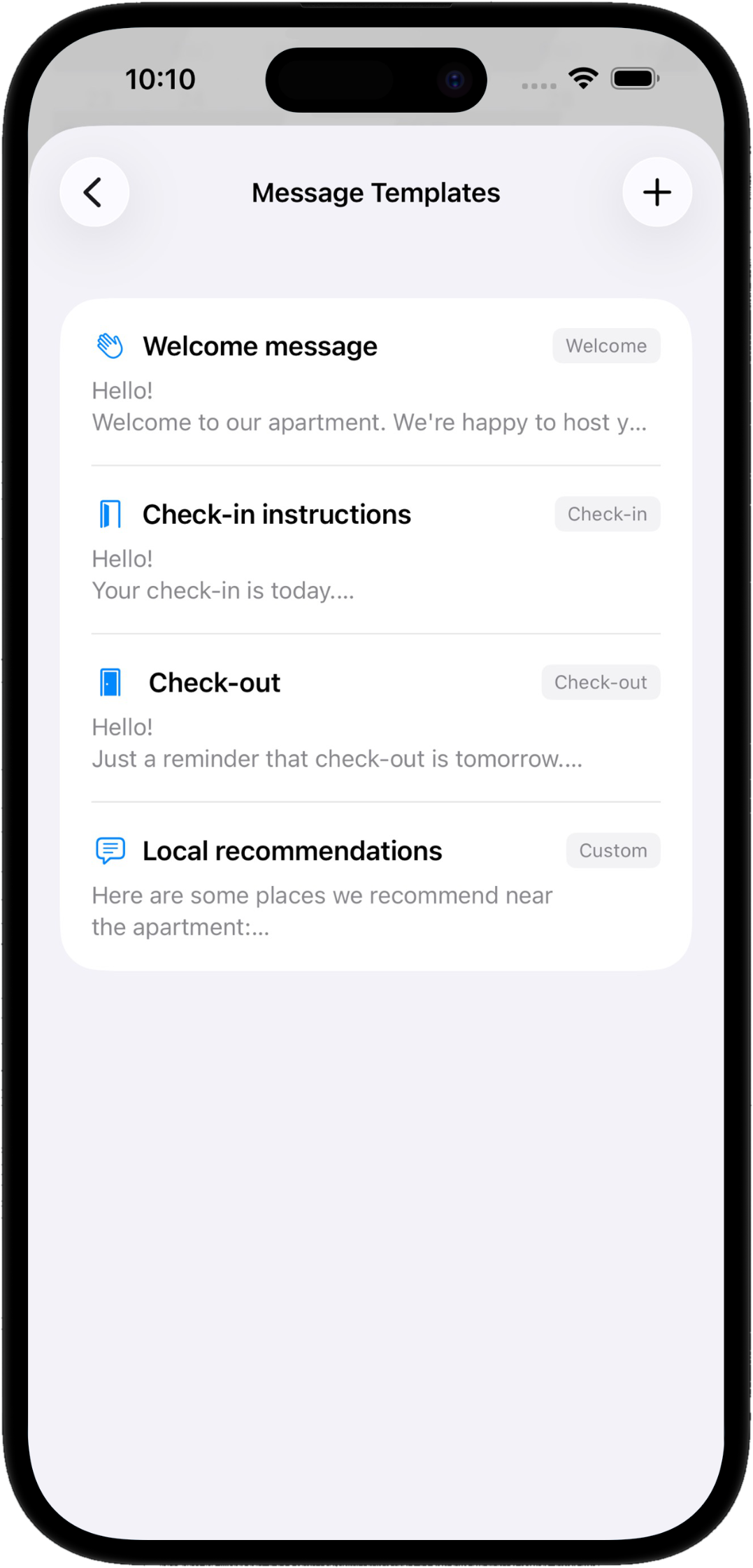 Message templates for guests
